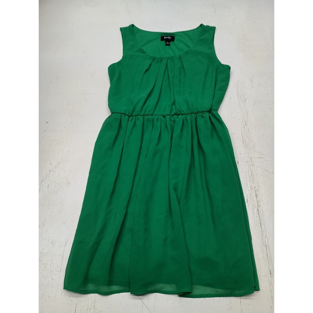 By & By Womens Medium Green Pleated Fit Flare Dress Knee Length